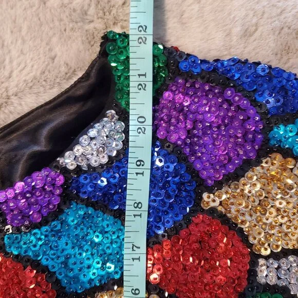 Vintage Venezia Sequins Multi Colored Bling Beaded Vest Rainbow Colors Dopamine - Picture 10 of 12